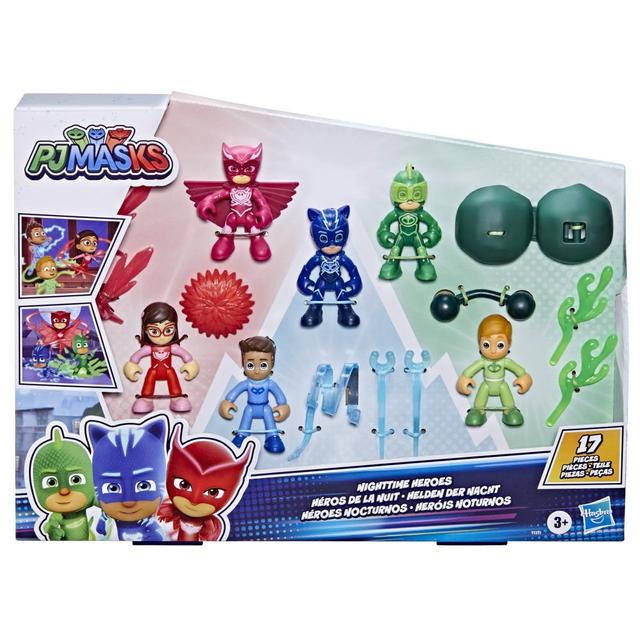 PJ Masks Nighttime Heroes Figure Set Preschool Toy, 6 Action Figures and 11 Accessories for Kids Ages 3 and Up
